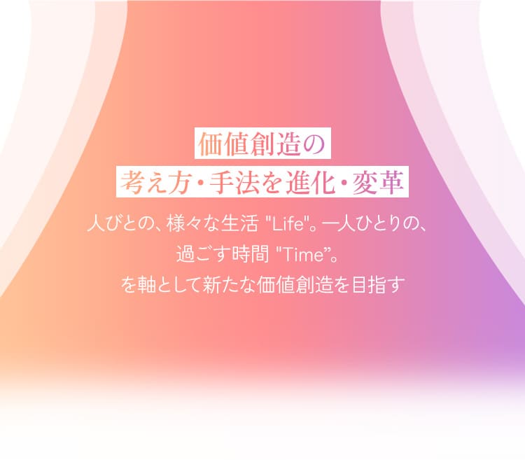 価値創造の考え方・手法を進化・変革 人びとの、様々な生活 Life。一人ひとりの、過ごす時間 Time。を軸として新たな価値創造を目指す